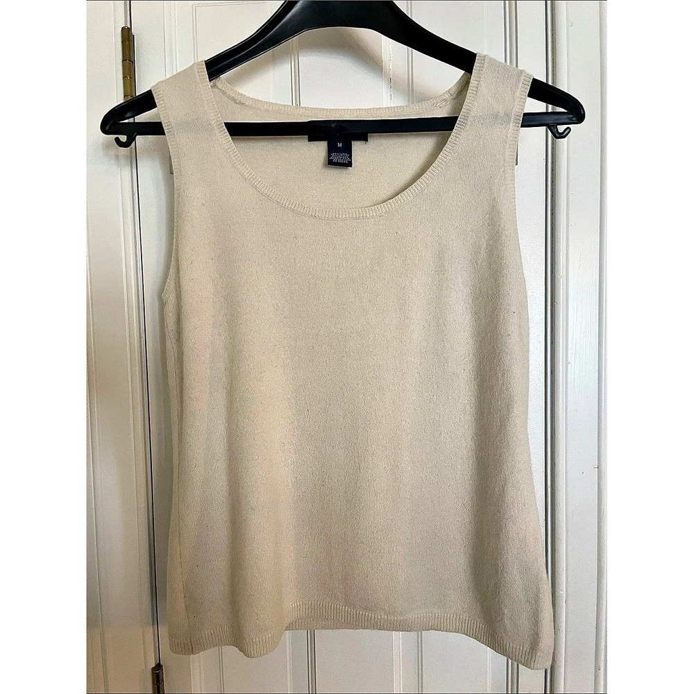 Jones New York Signature Beige Knit Tank Top Scoop Neck Wool Blend Medium